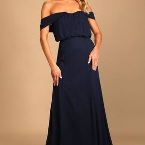Lulus Enduring Love Navy Blue Off-the-Shoulder Maxi Dress